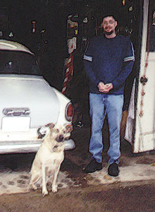 Painting of Shayne and Grover the dog